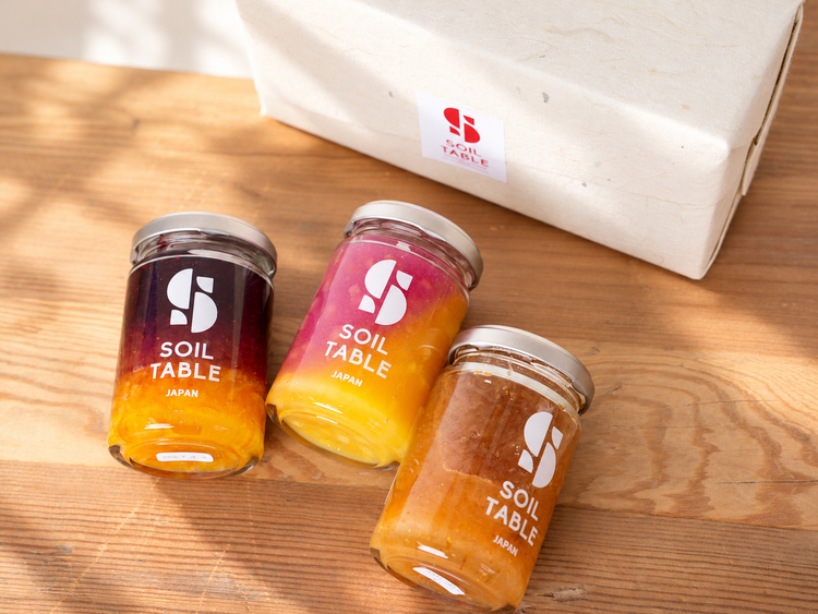 SOIL TABLE 季節を贈るギフトボックス 3本セット「紫芋＆安納芋＆りんごジャム・いちじくジャム・ブルーベリー＆苺＆伊予柑ジャム」【送料込み】